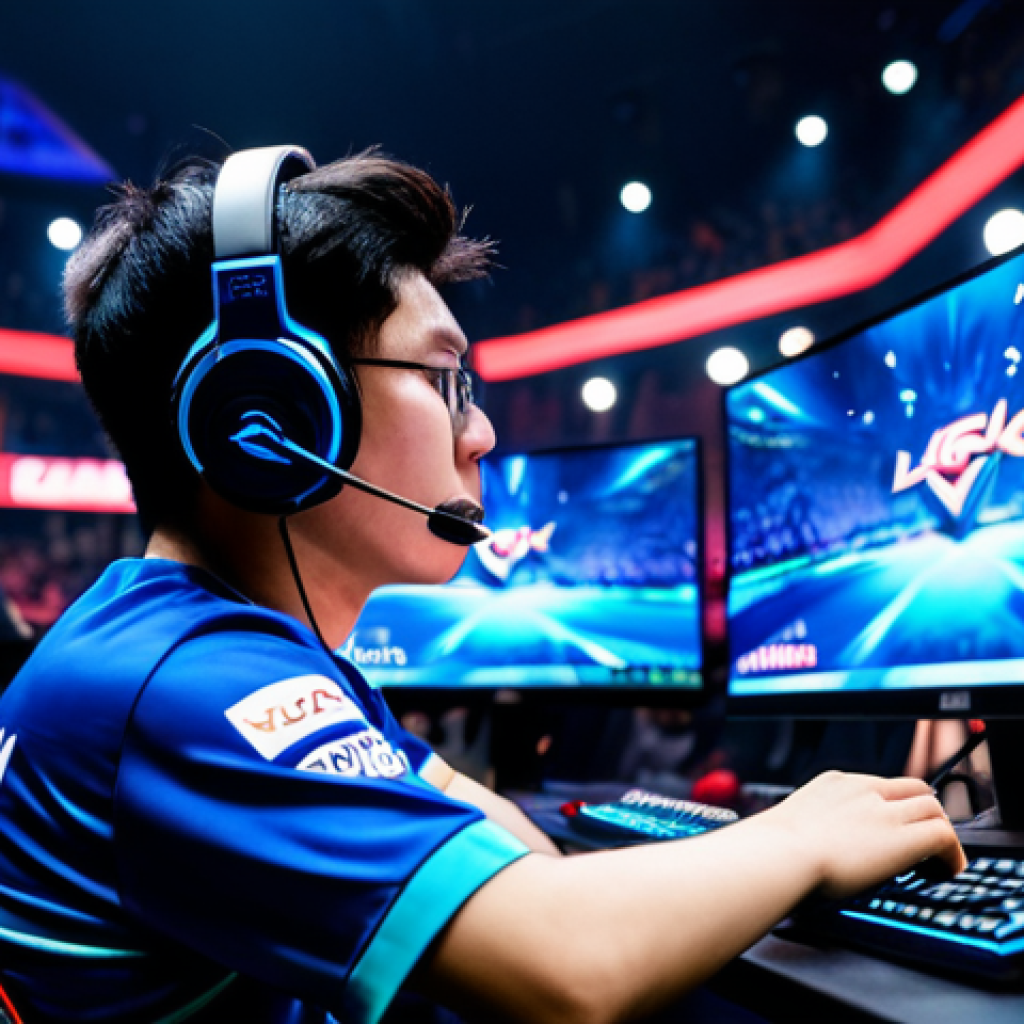 **

A professional gamer intensely focused on their screen during an LCK match, wearing a team jersey and headset, bathed in the stage lights of the arena. The scene captures the electric atmosphere with blurred crowd elements in the background. The image should have perfect anatomy, correct proportions, and a natural pose. Safe for work, appropriate content, and fully clothed. High quality esports photography, professional.

**
