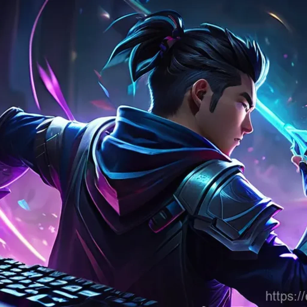 리그 오브 레전드 챔피언 변경 내역 - **League of Legends Player with WASD Controls:** A dynamic shot of a young adult, gender-neutral Lea...