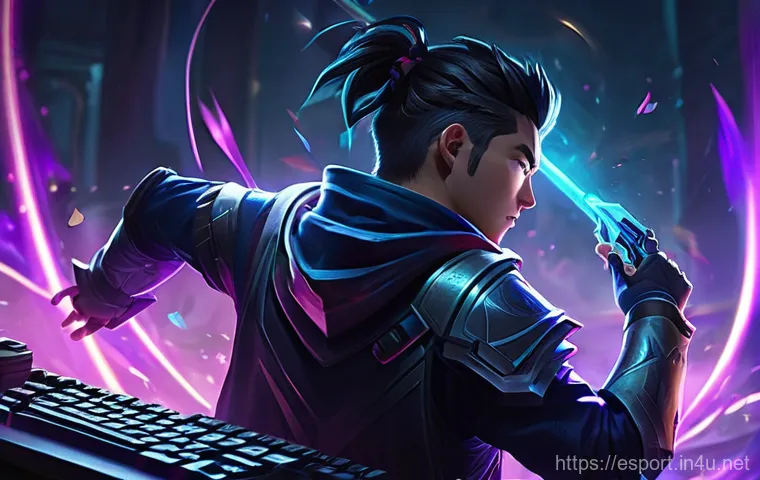 리그 오브 레전드 챔피언 변경 내역 - **League of Legends Player with WASD Controls:** A dynamic shot of a young adult, gender-neutral Lea...