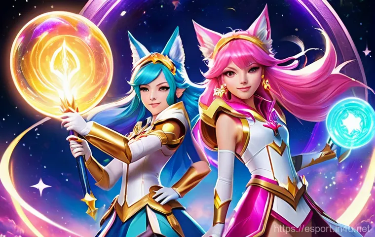 리그 오브 레전드 챔피언 변경 내역 - **New Champions Yunara and Mel in a Fantasy Setting:** A fantastical illustration featuring two new ...