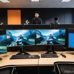 Home 22 e스포츠 관련 학위 프로그램 - **University Regular Program:** A vibrant, modern university esports lab bustling with diverse stude...