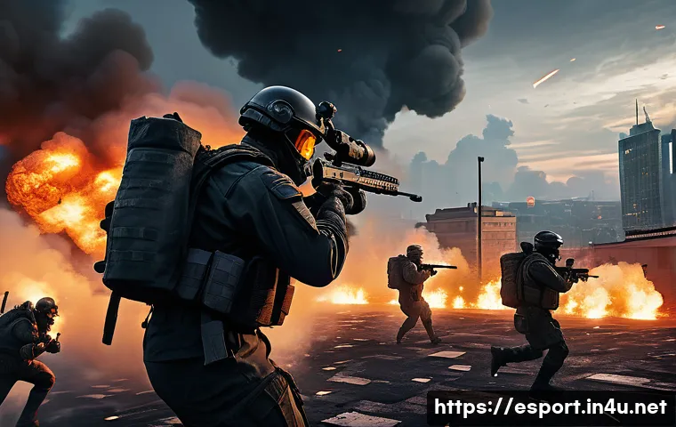 발로란트 에이전트 스킬 조합 - A dynamic scene of Brimstone deploying a dense smoke grenade over a futuristic urban battlefield at ...