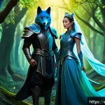 Home 23 롤 챔피언 개편 스토리 - A dynamic scene depicting Ari and Maiev as close allies in a mystical forest, emphasizing their shar...