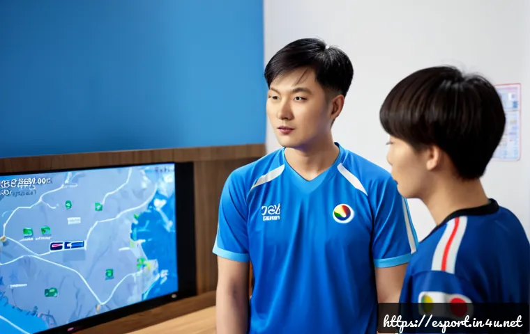 LOL e스포츠 규칙 변경사항 - Photorealistic esports tournament referee explaining updated competition rules to a team of focused ...